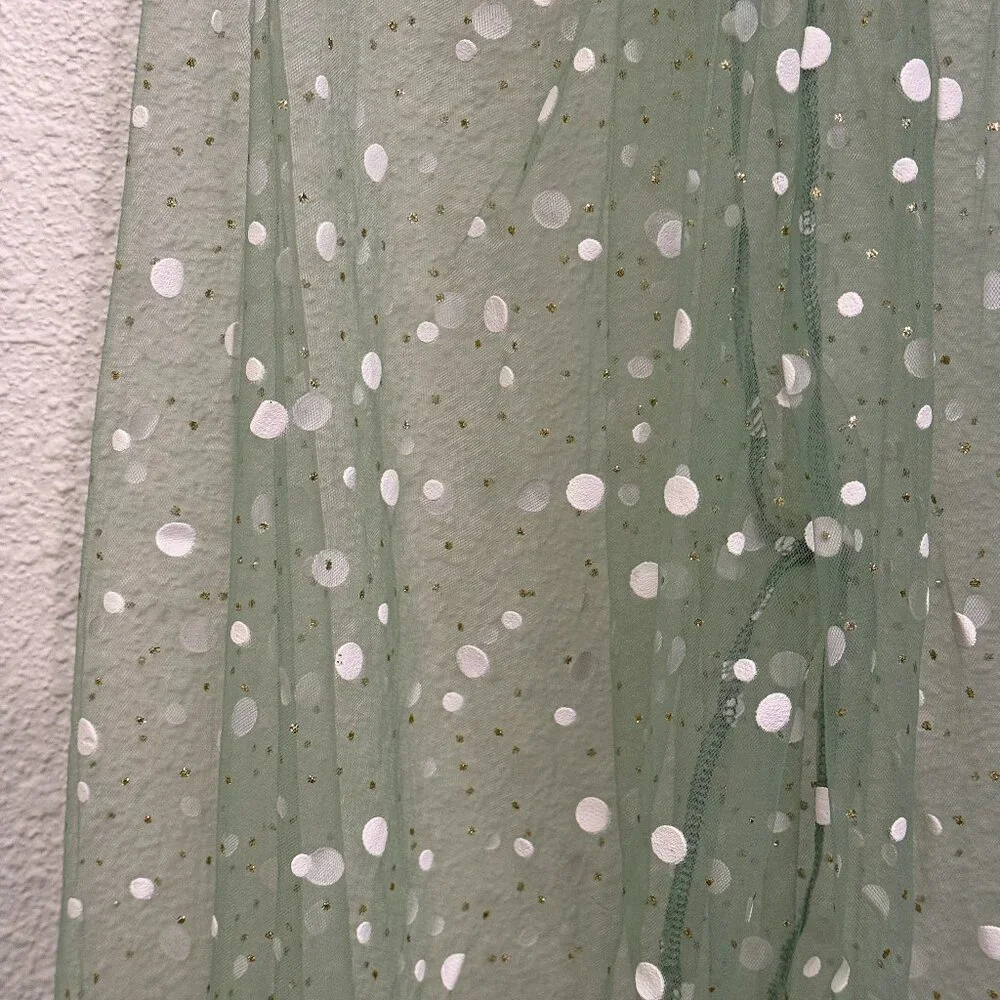 Zara Sheer Puff Sleeve Green with White Dot Pullover Blouse Women's Medium